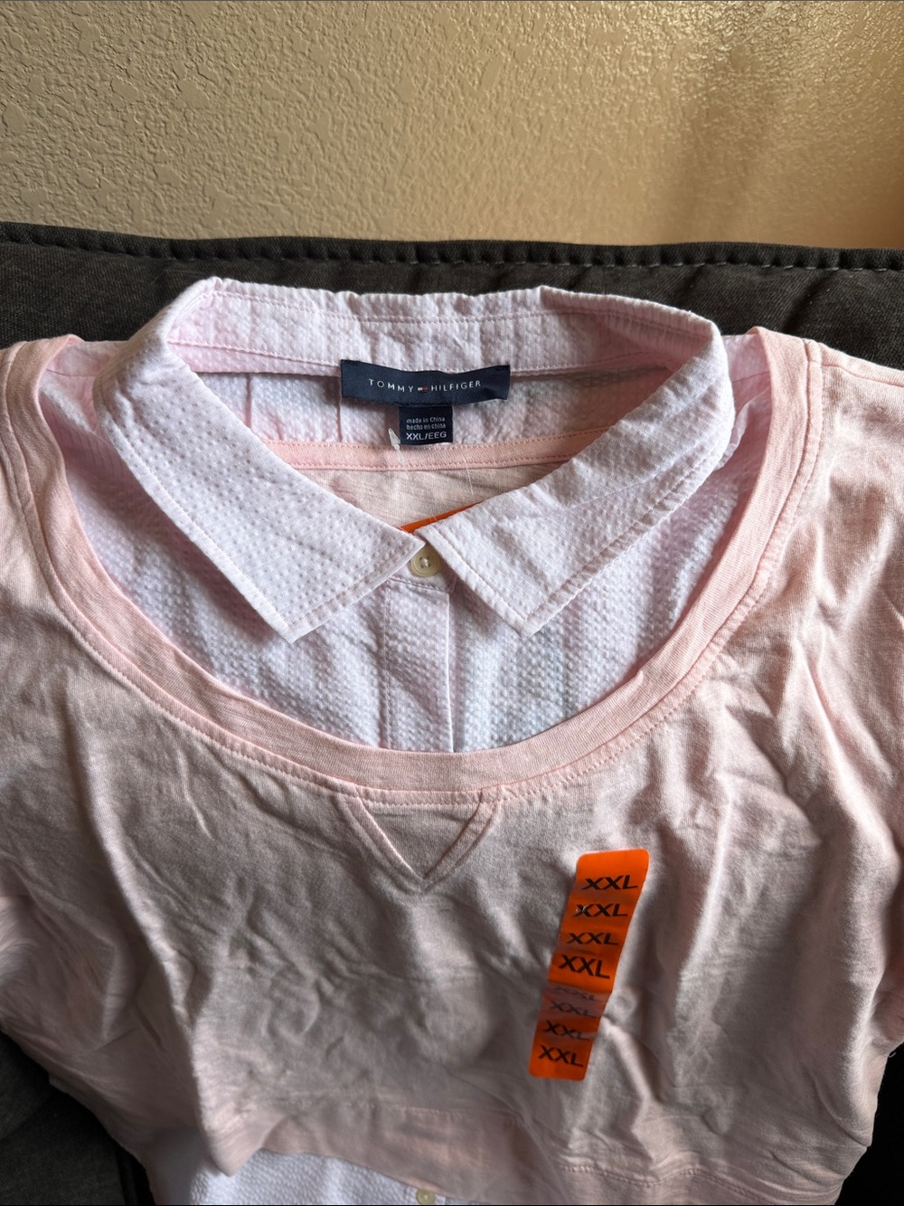 Tommy Hilfiger Men’s Pink Shirt with White Polo Collar Layer